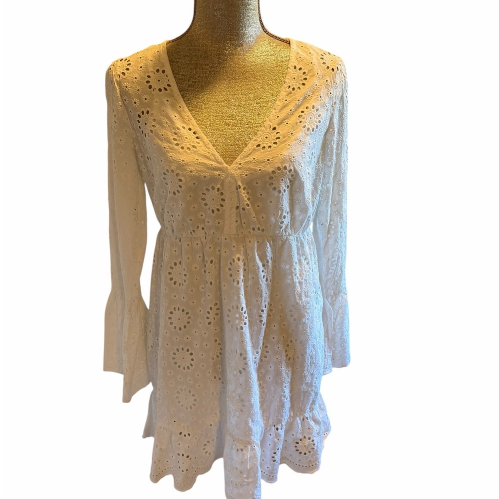 Beach Riot Eyelet V-Neck Tunic Dress in Cream
